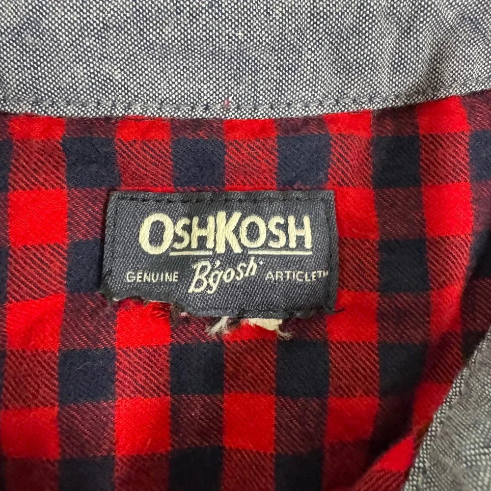 OshKosh B'gosh Flannel Shirt Toddler 5T Red Black Excellent Buffalo Plaid Button